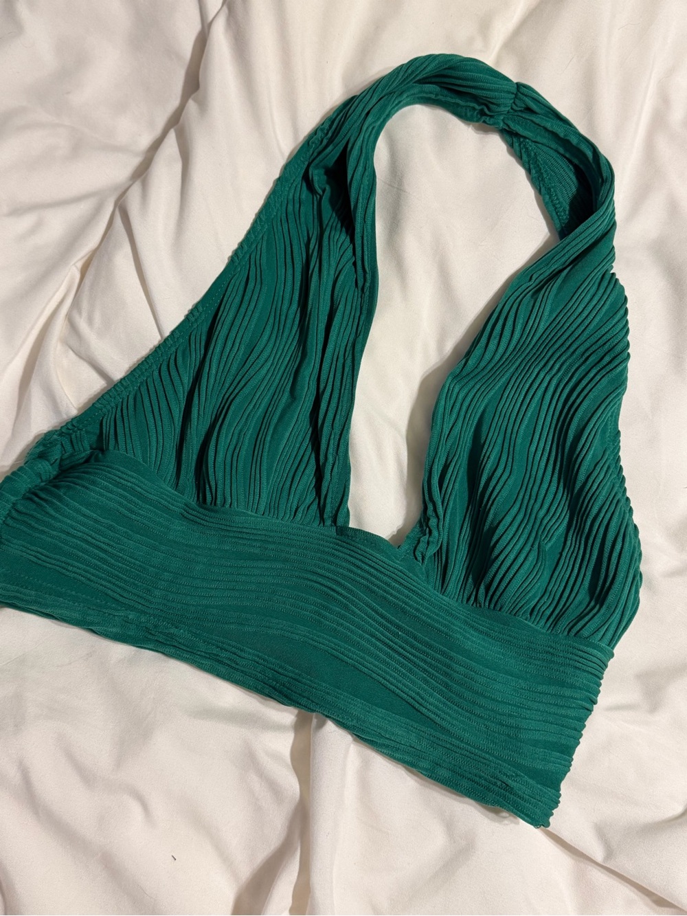 SHEIN Emerald Green Pleated Halter Crop Top